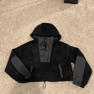 Zara black Sherpa cropped hoodie